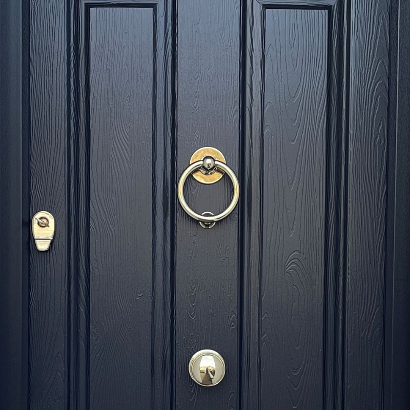 Blue front door and knocker